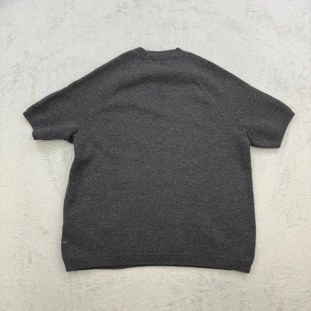 J Crew Sweater Womens Small Gray Merino Wool Short Sleeve Leather Pockets Preppy